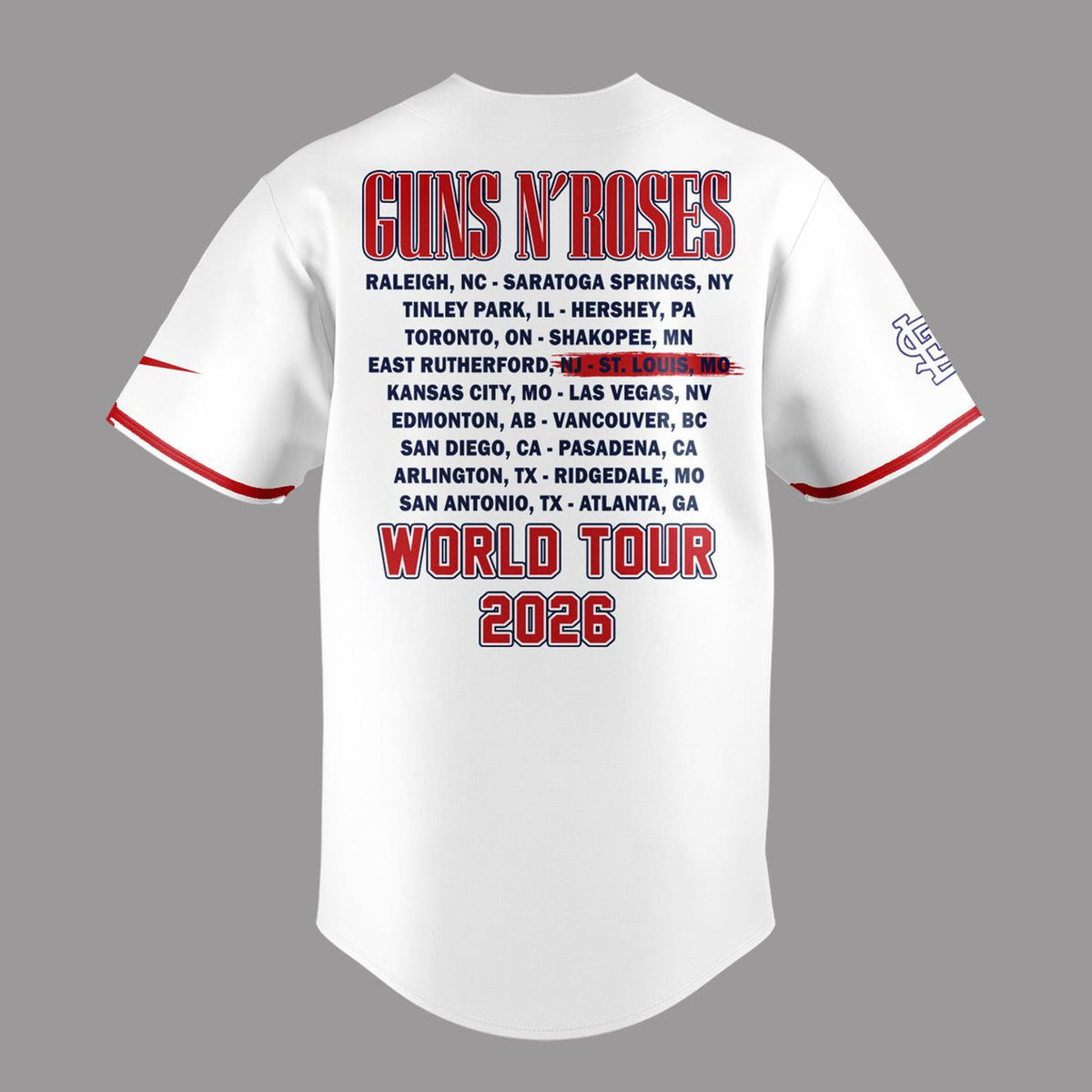 01.28. White Baseball Jersey Guns N' Roses x St. Louis Cardinals - World Tour 2026 Baseball Jersey