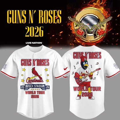 01.35. New White Guns N' Roses x St. Louis Cardinals - World Tour 2026 Baseball Jersey