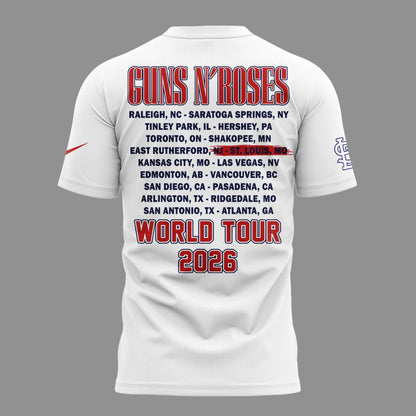 01.03. Special White Shirt Guns N' Roses x St. Louis Cardinals - World Tour 2026 T-Shirt