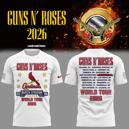 01.03. Special White Shirt Guns N' Roses x St. Louis Cardinals - World Tour 2026 T-Shirt