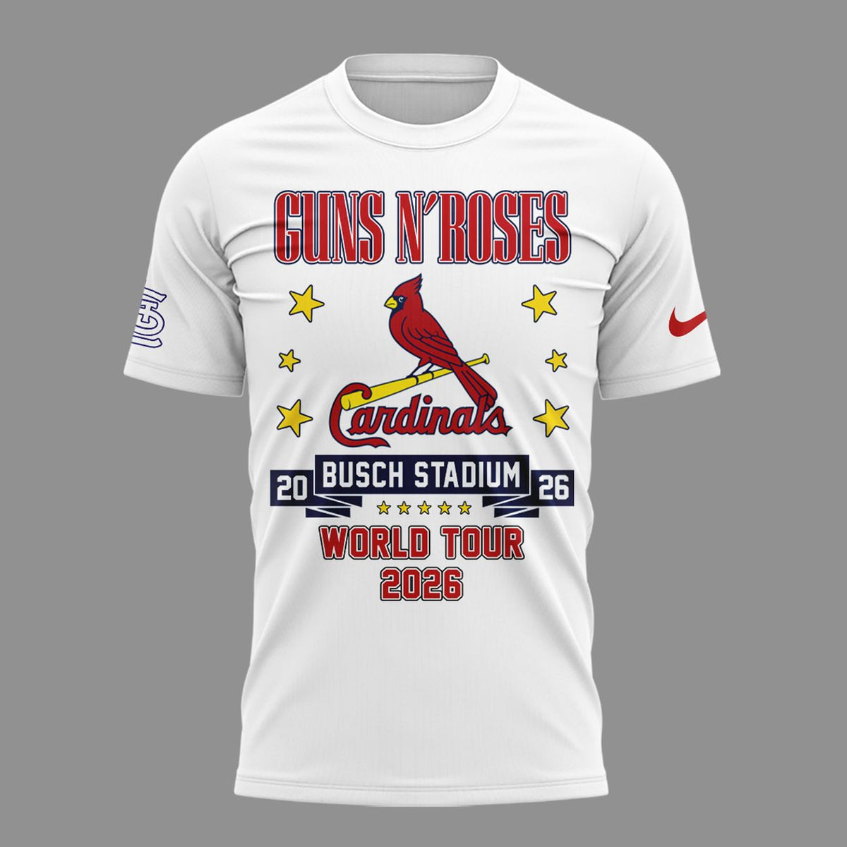 01.03. Special White Shirt Guns N' Roses x St. Louis Cardinals - World Tour 2026 T-Shirt