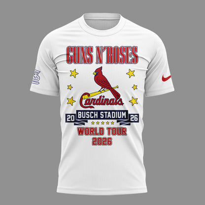 01.03. Special White Shirt Guns N' Roses x St. Louis Cardinals - World Tour 2026 T-Shirt
