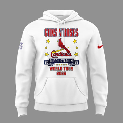 01.32. New White Hoodie Guns N' Roses x St. Louis Cardinals - World Tour 2026 Hoodie