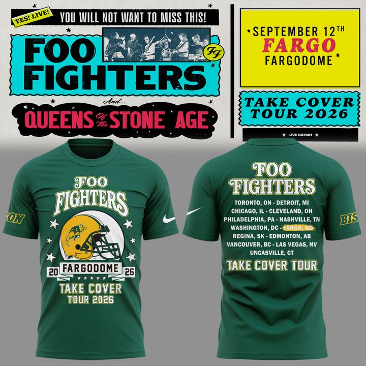 01.06. New Shirt Foo Fighters x North Dakota State Bison Football - Take Cover Tour 2026 T-Shirt