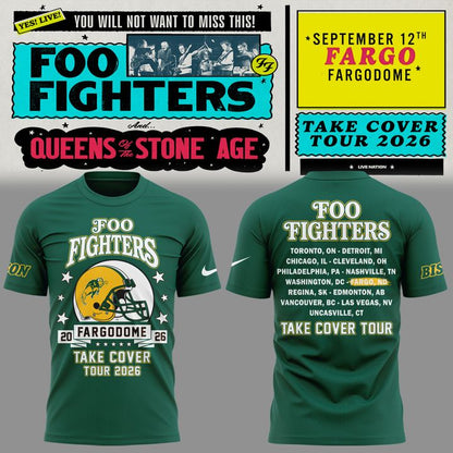 01.06. New Shirt Foo Fighters x North Dakota State Bison Football - Take Cover Tour 2026 T-Shirt