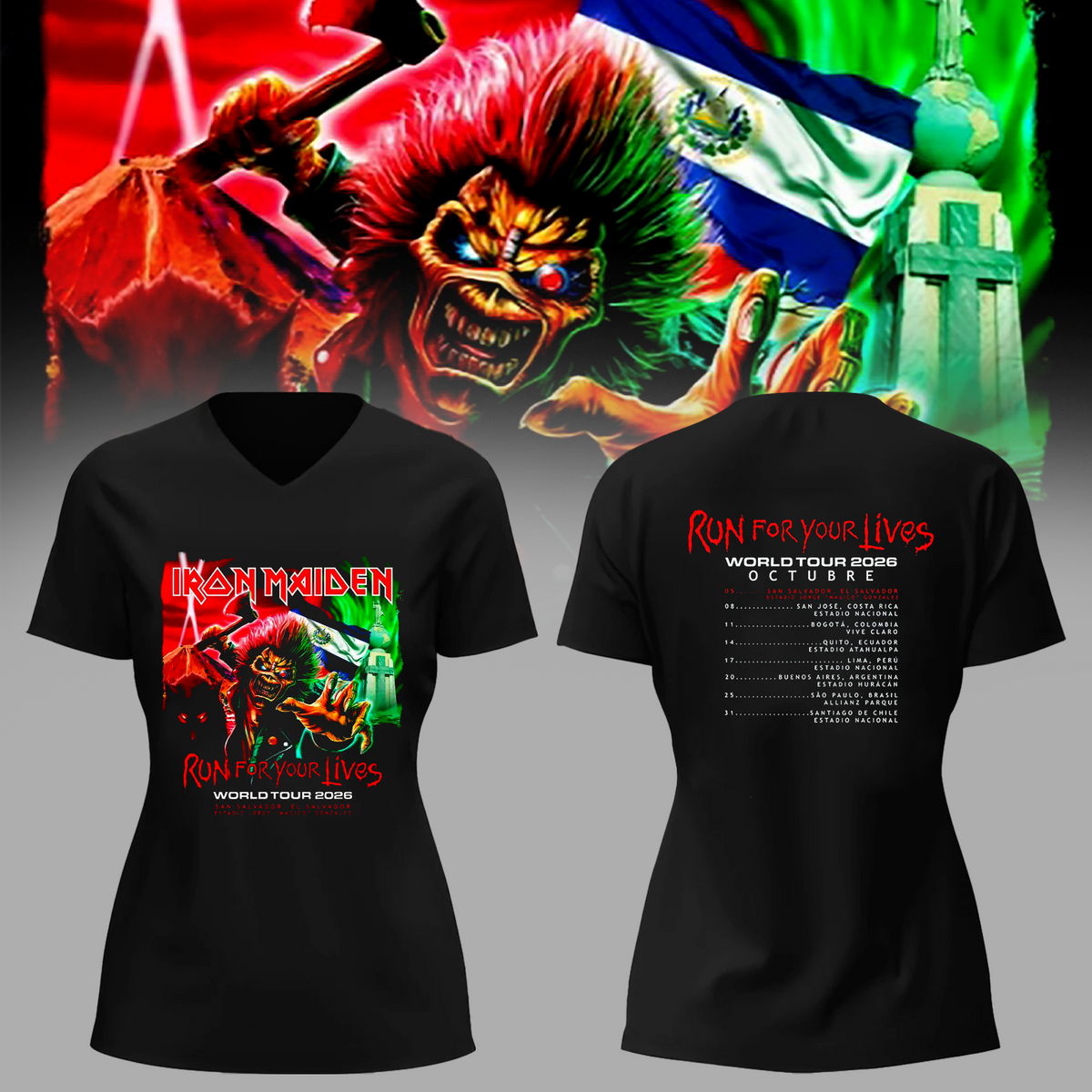 Iron Maiden Run For Your Lives World Tour 2026 - El Salvador Event V-neck