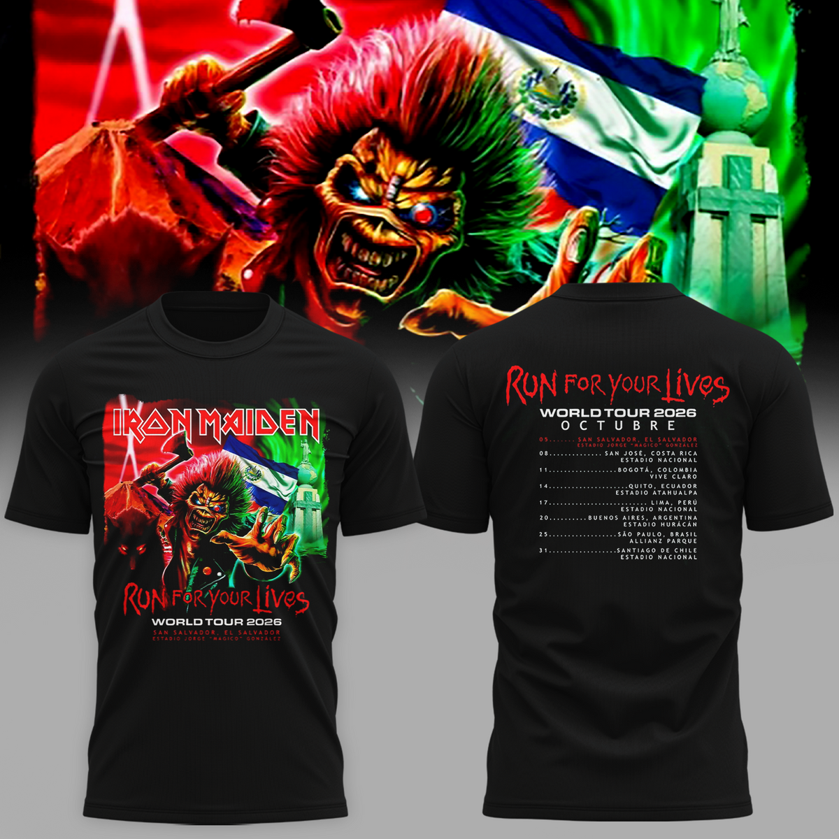 Iron Maiden Run For Your Lives World Tour 2026 - El Salvador Event Tshirt