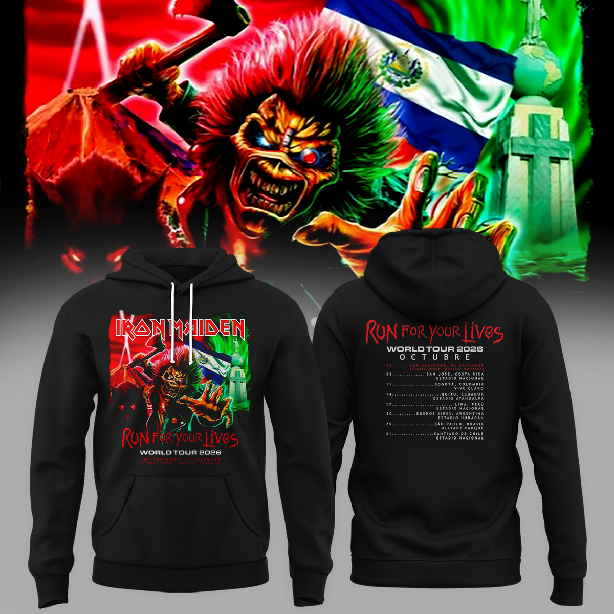 Iron Maiden Run For Your Lives World Tour 2026 - El Salvador Event Hoodie