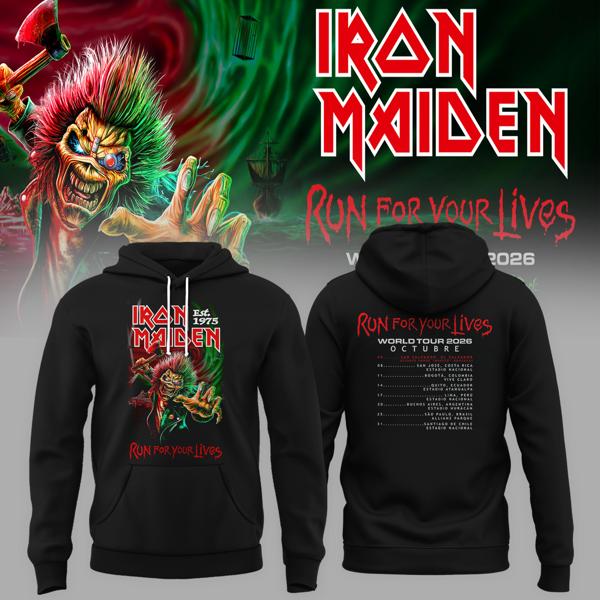 Iron Maiden Run For Your Lives World Tour 2026 - El Salvador Event Hoodie