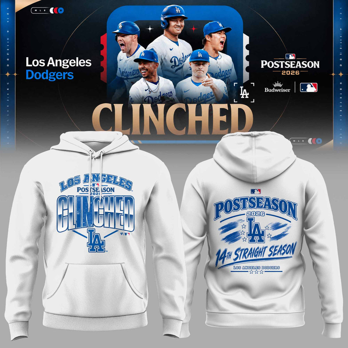 .Los Angeles Dodgers 2026 Postseason Clinched 3D All-Over Print Graphic Hoodie V3