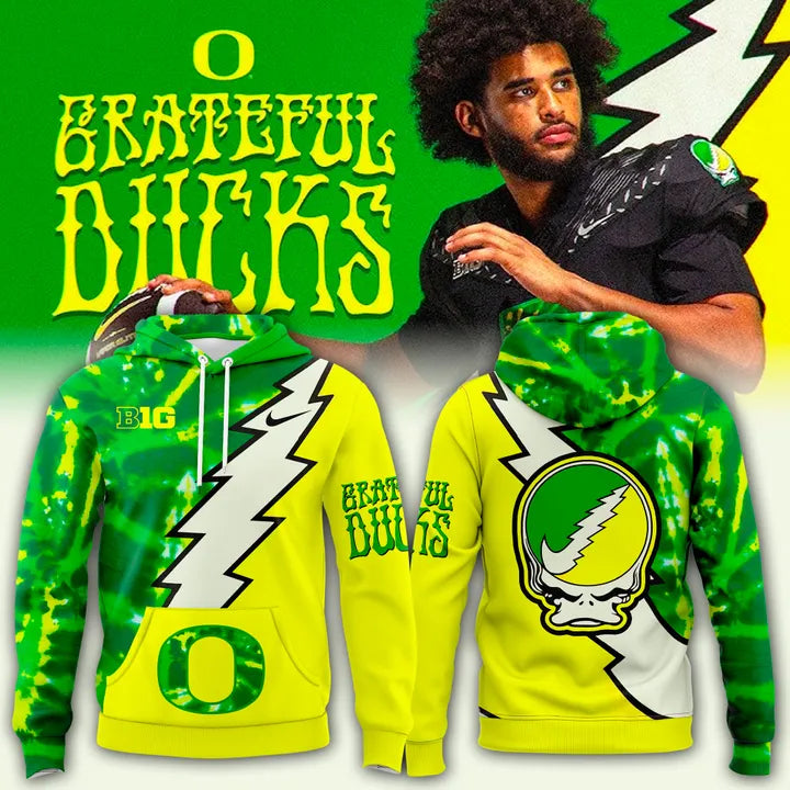 Oregon Ducks Football 2025 Grateful Ducks Tie-Dye Hoodie