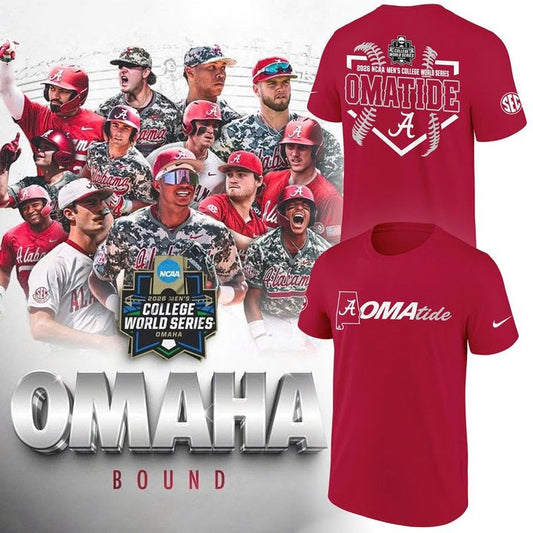 Exclusive Alabama Crimson Tide 2026 Baseball College World Series "OmaTide" T-Shirt!
