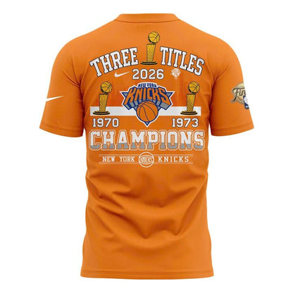 New York Knicks 2026 Champions 3-Time Champions Orange T-Shirt
