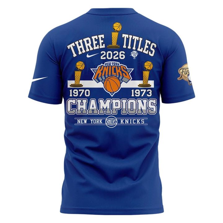 New York Knicks 2026 Champions 3-Time Champions Royal blue T-Shirt