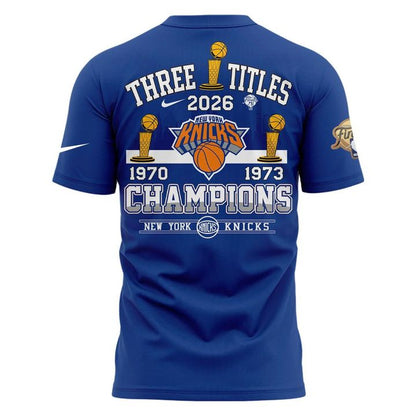 New York Knicks 2026 Champions 3-Time Champions Royal blue T-Shirt