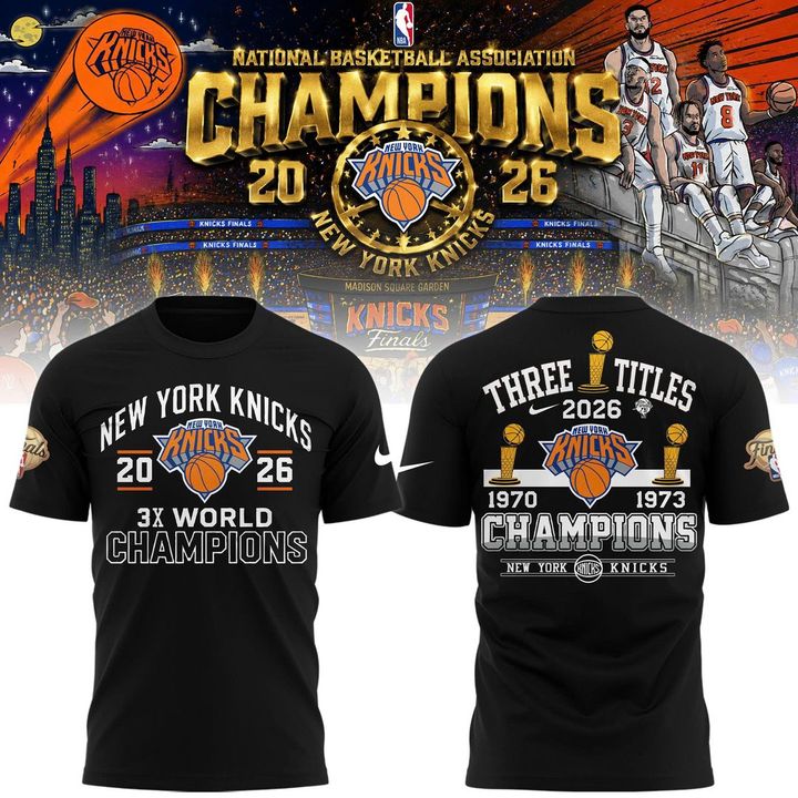 New York Knicks 2026 Champions 3-Time Champions Black T-Shirt