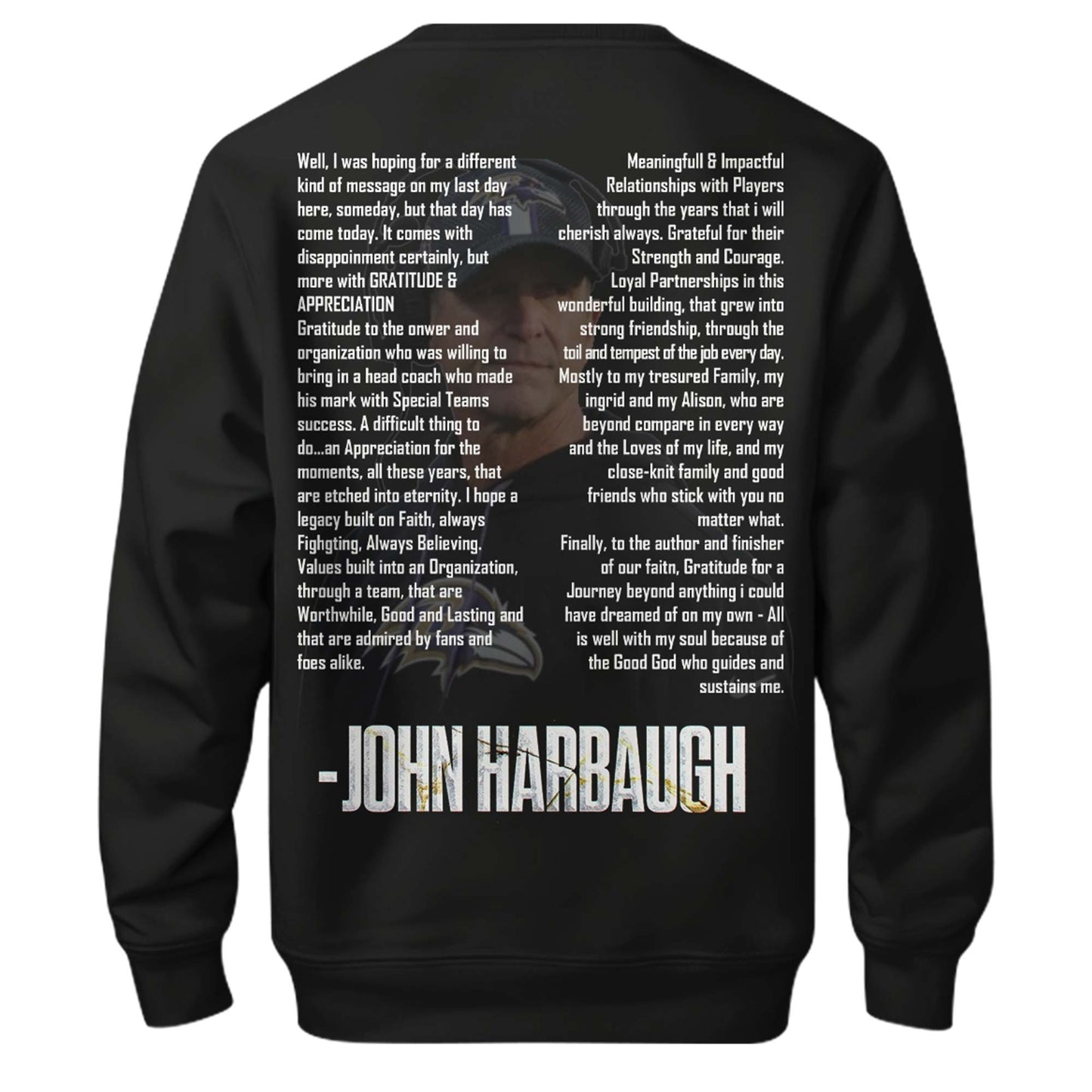 BAL Ravens Coach “John Harbaugh” Appreciation Sweatshirt