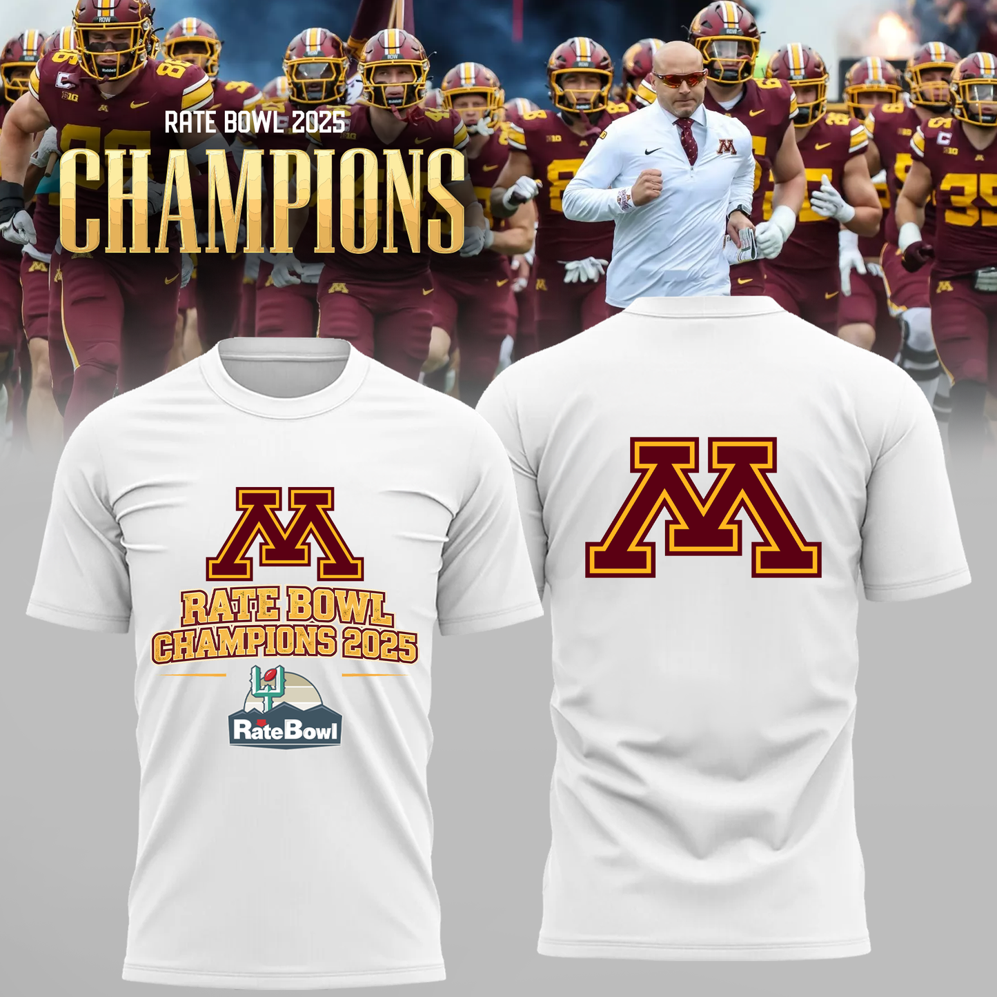 Limited Edition Minnesota Golden Gophers Champions🏆 RATE BOWL T-Shirt