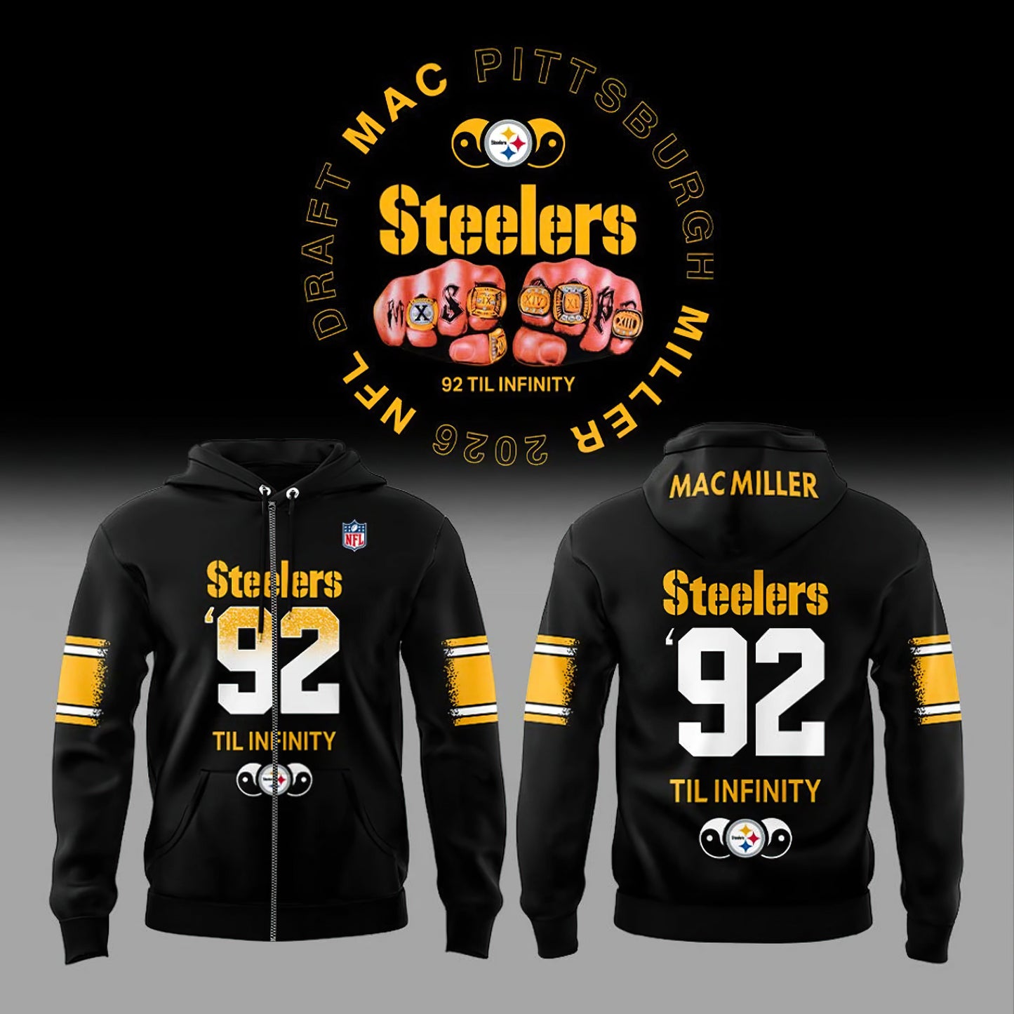 Pittsburgh Steelers × Mac Miller 92 Til Infinity Zip Hoodie - Limited Edition