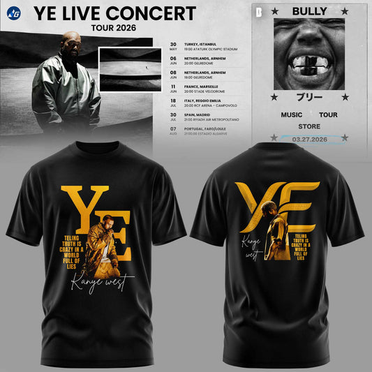 Bully Live Concert Tour 2026 Premium 3D T-Shirt – Gold Edition