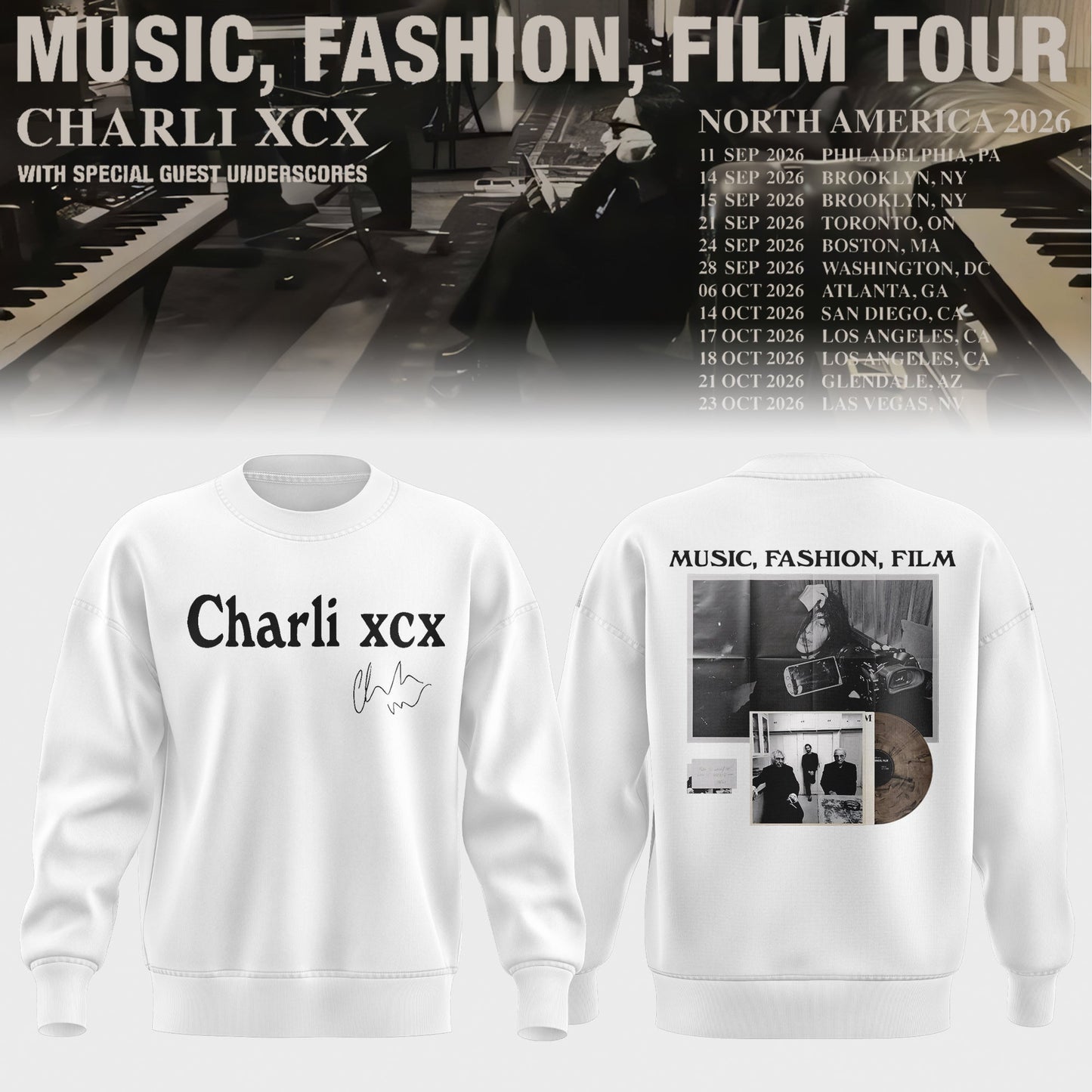 CHARLI XCX “MUSIC, FASHION, FILM” TOUR SWEATER IS HERE