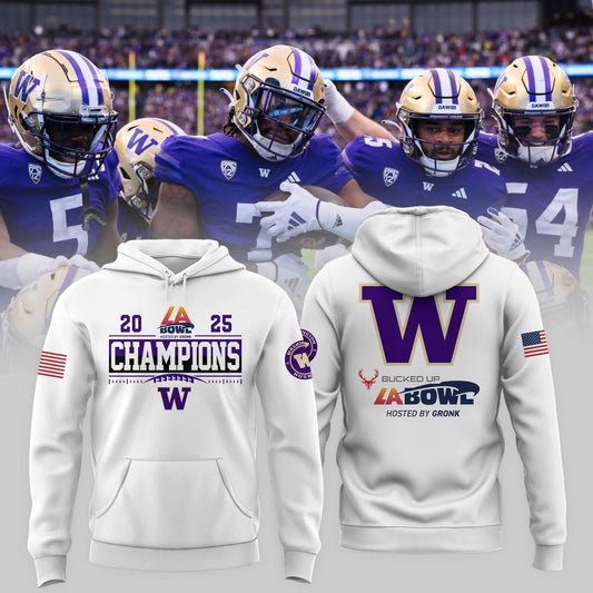 Washington Huskies Football 2025  BUCKED UP LA BOWL HOSTED BY GRONK Champions  Hoodie
