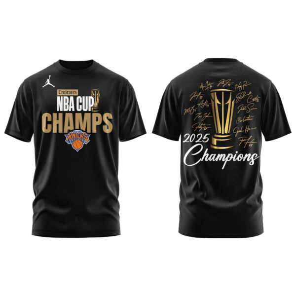 Black New York Knicks 2025 Cup Champions Signature Limited Edition Tshirt | Jogger | Cap