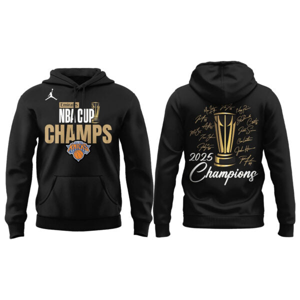 Black New York Knicks 2025 Cup Champions Signature Limited Edition Hoodie | Jogger | Cap