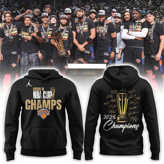 Black New York Knicks 2025 Cup Champions Signature Limited Edition Hoodie | Jogger | Cap
