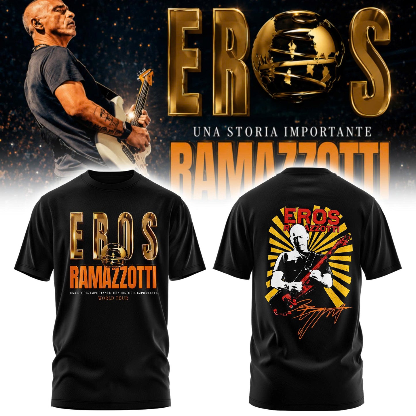 Eros Ramazzotti UNA STORIA IMPORTANTE WORLD TOUR 2026 Limited Edition Black Tshirt v3