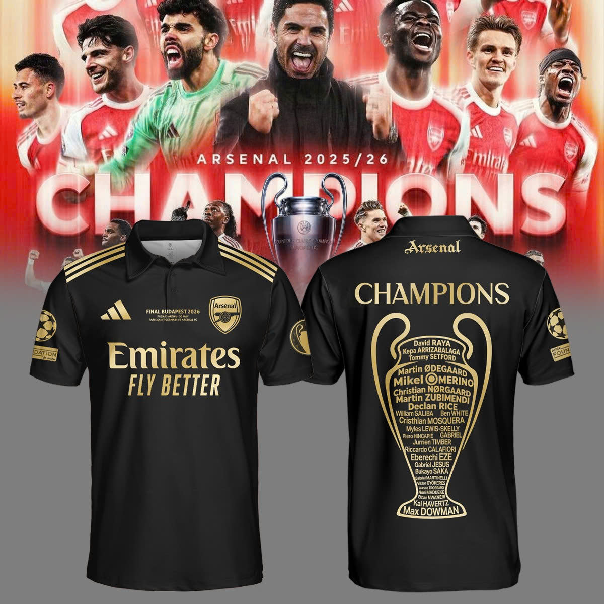 ,.Arsenal Champions League Winners 25/26 Polo
