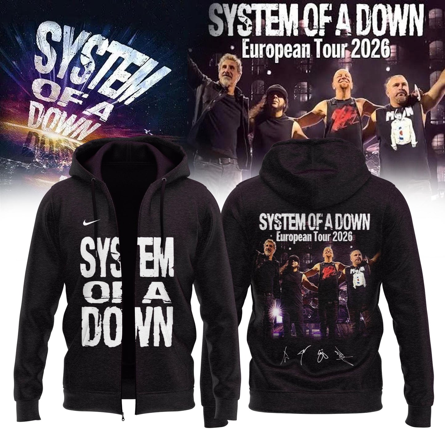 ,,,System Of A Down European Tour 2026 Limited Edition Signature – Zip Hoodie